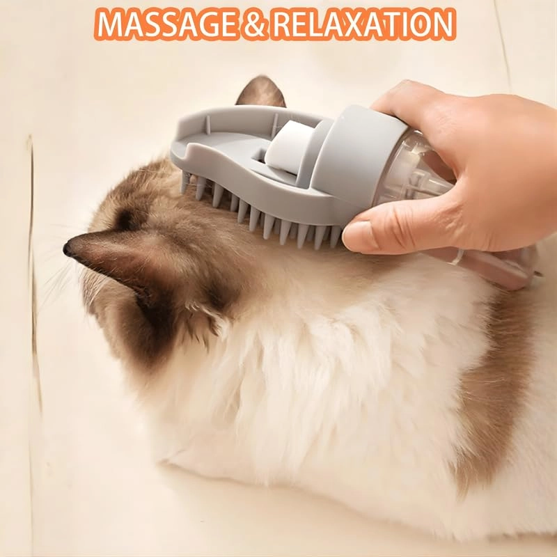 2’si 1 arada Kedi Köpek Banyo Fırçası ve Şampuan Dispenseri – Bol Köpük İçin Bastırın, Evcil Hayvanlar İçin Silikon Bakım Fırçası