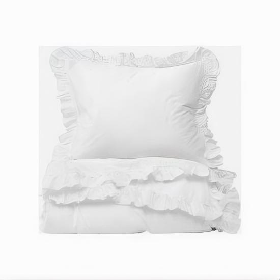 Beyaz fırfırlı çift kişilik nevresim takımı