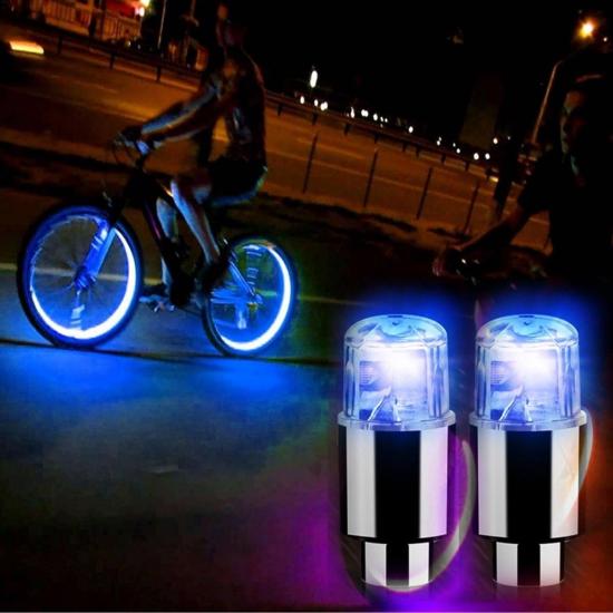 BUFFER® Araç ve Bisiklet İçin 2’li Mavi LED Hava Valfi Işık Kapakları–Gece Parlayan Lastik Lambası Sibop Kapağı