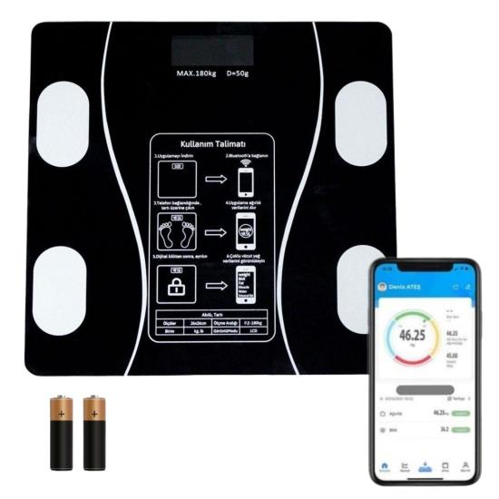BUFFER® Dijital Baskül Yağ Ölçer Fonksiyonlu Akıllı Baskül Bluetooth Bağlantılı Tartı