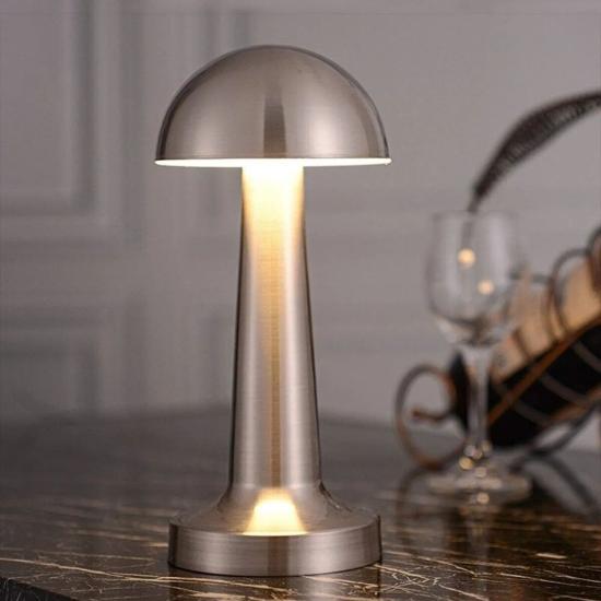 BUFFER® Mantar Model Silver Renk Şarjlı Dokunmatik 3 Renkli LED Masa Lambası