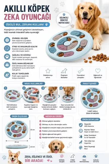 Akıllı Köpek Zeka Oyuncağı | Döner Puzzle Mama Oyuncağı | Ödül Mamalı İnteraktif Slow Feeder Eğitim Oyuncağı
