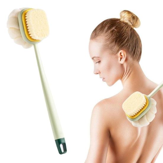 BUFFER®  2’si 1 Arada Çift Taraflı Uzun Saplı Fırçalı Banyo Vücut Sırt Fırçası Banyo Lifi