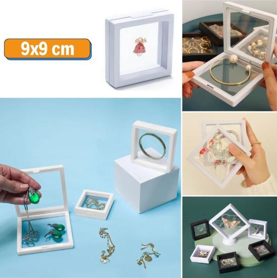 BUFFER® 9x9 cm Standlı 3D Takı Ziynet Hatıra Koleksiyon Saklama Kutusu Şeffaf Film Çerçevesi