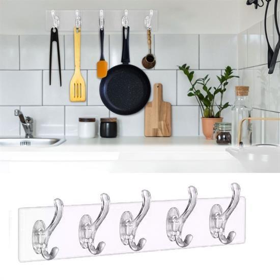 BUFFER® 5’li Güçlü Yapışkanlı Şeffaf Duvar Askısı Banyo Mutfak Düzenleyici Pratik Askılık