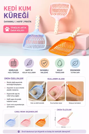 Ergonomik Kedi Kum Küreği | Dayanıklı Plastik Kum Temizleme Küreği | Hafif ve Pratik Kedi Tuvalet Temizlik Aparatı