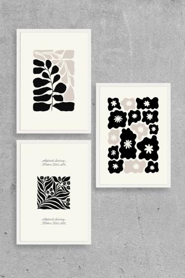 Modern Üçlü Ahşap Çerçeveli Tablo